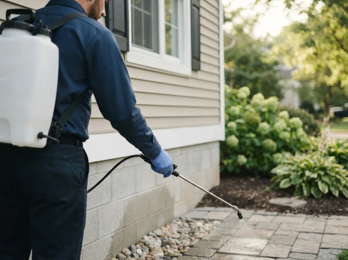 Pest control technician inspecting a home in Scottville, NC